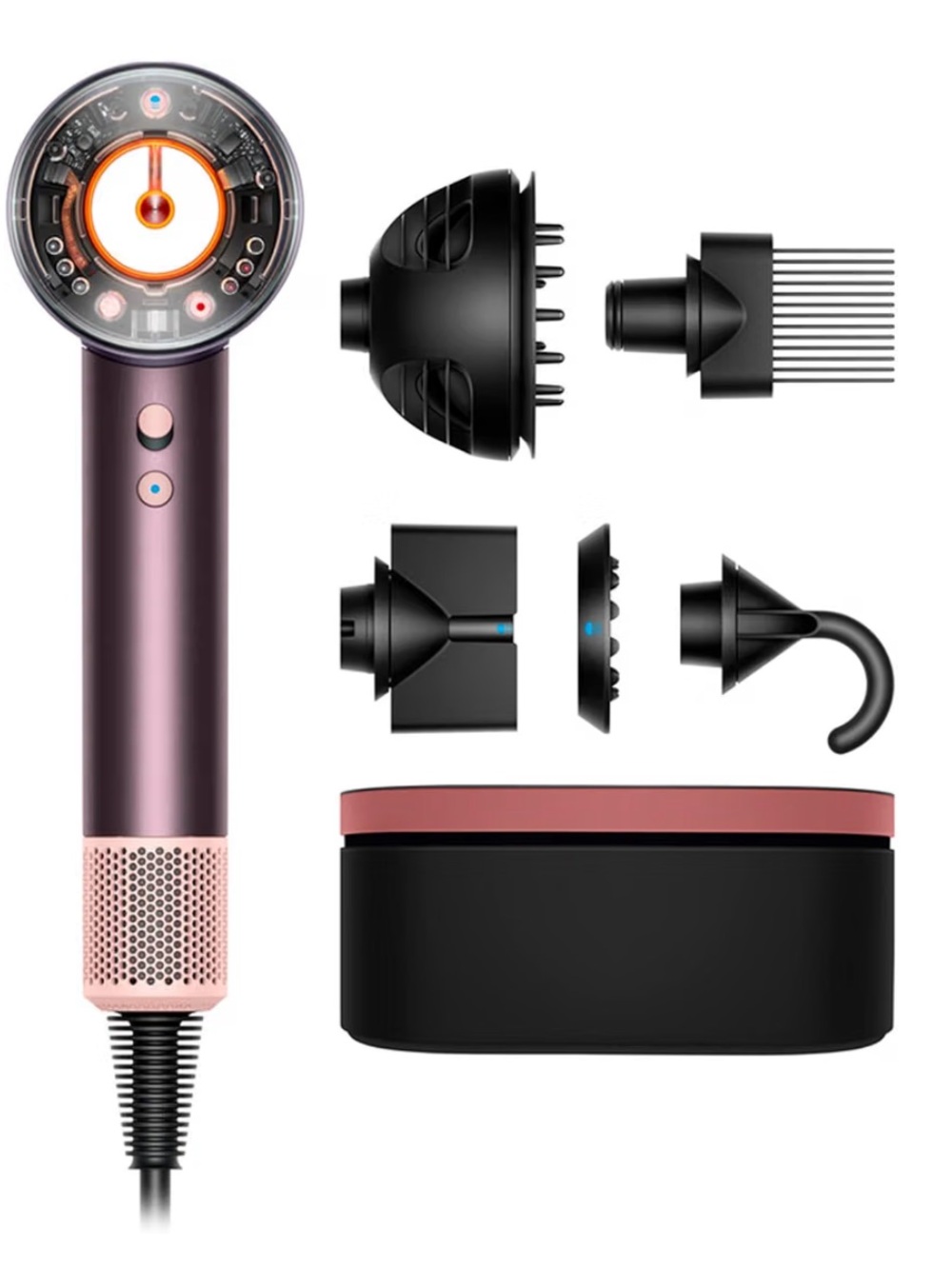 Dyson Supersonic Hair Dryer Set in Purple and Pink with Black Accessories